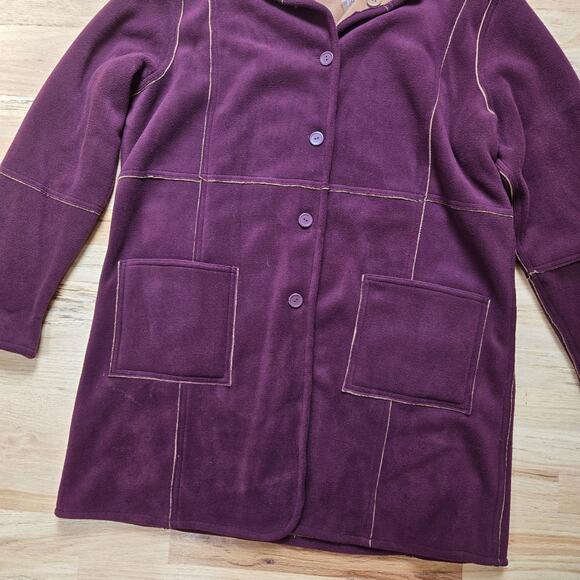 New Susan Graver Reversible Brown Burgundy Button Down Coat Jacket - Picture 4 of 9